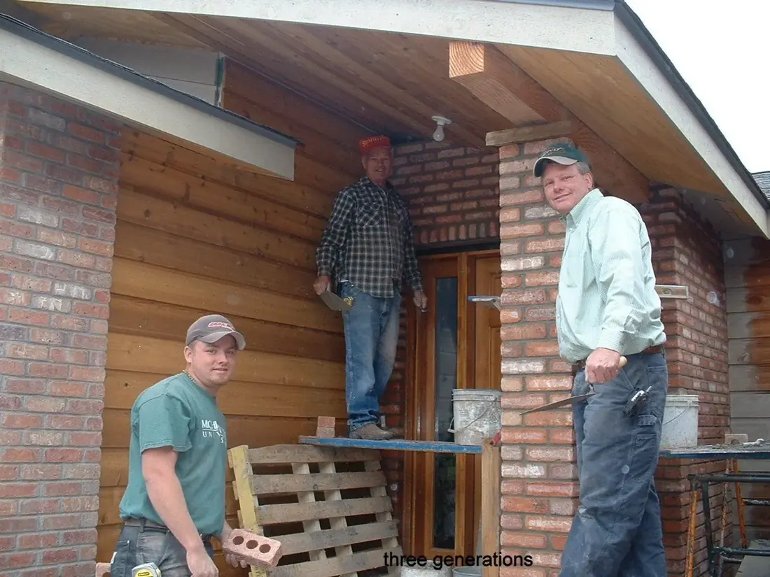 Three generations of Heritage Masonry masons at commercial brickwork